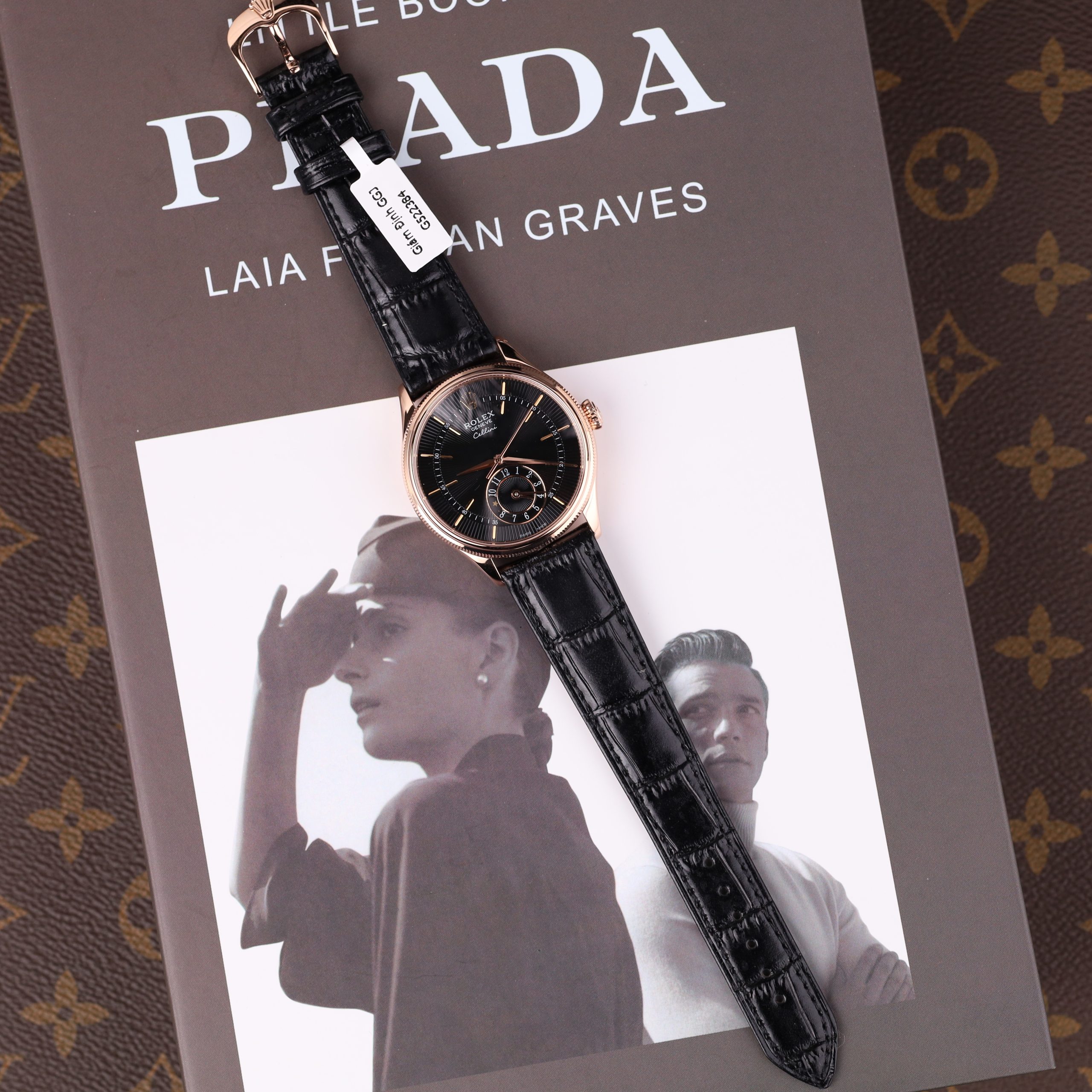 Rolex Cellini Dual Time 39mm Rose Gold 50525 Imitation Watch 18K Gold Wrapped Brown Chocolate Dial Leather Strap KZ Factory 39mm (3)