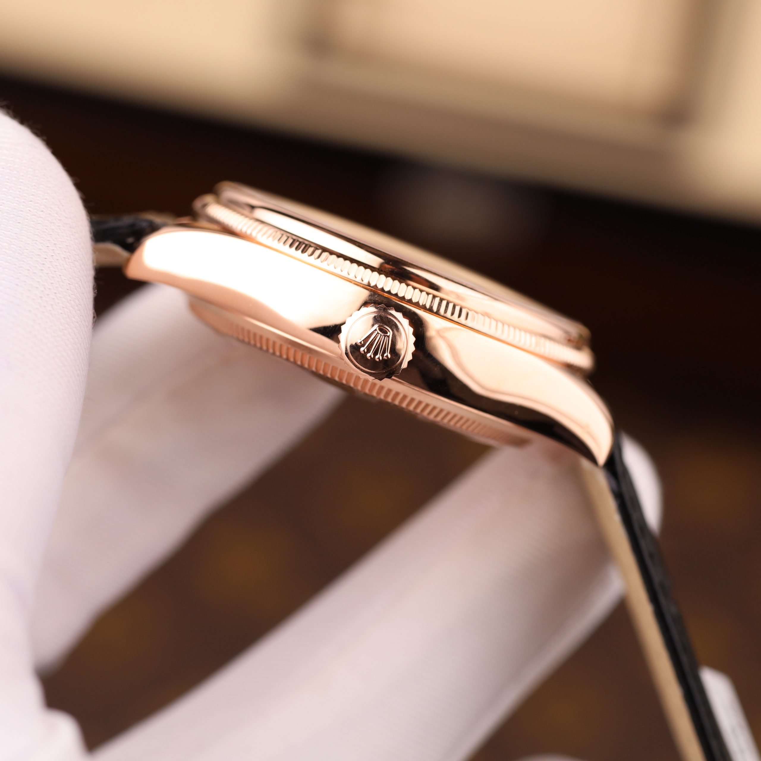 Rolex Cellini Dual Time 39mm Rose Gold 50525 Imitation Watch 18K Gold Wrapped Brown Chocolate Dial Leather Strap KZ Factory 39mm (4)