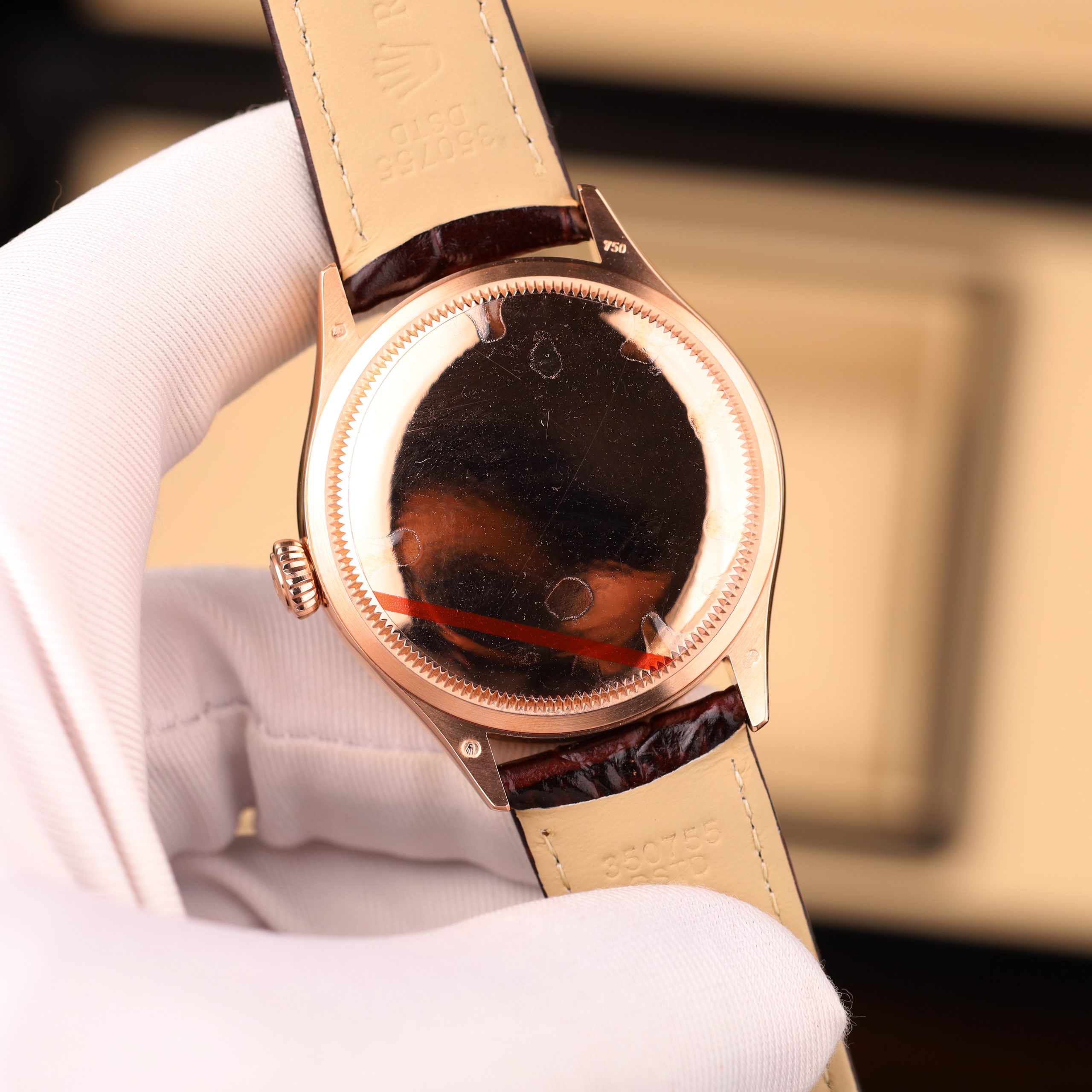 Rolex Cellini Dual Time 50252 High End Replicas Watch Gold Wrapped White Dial Leather Strap 39mm (3)