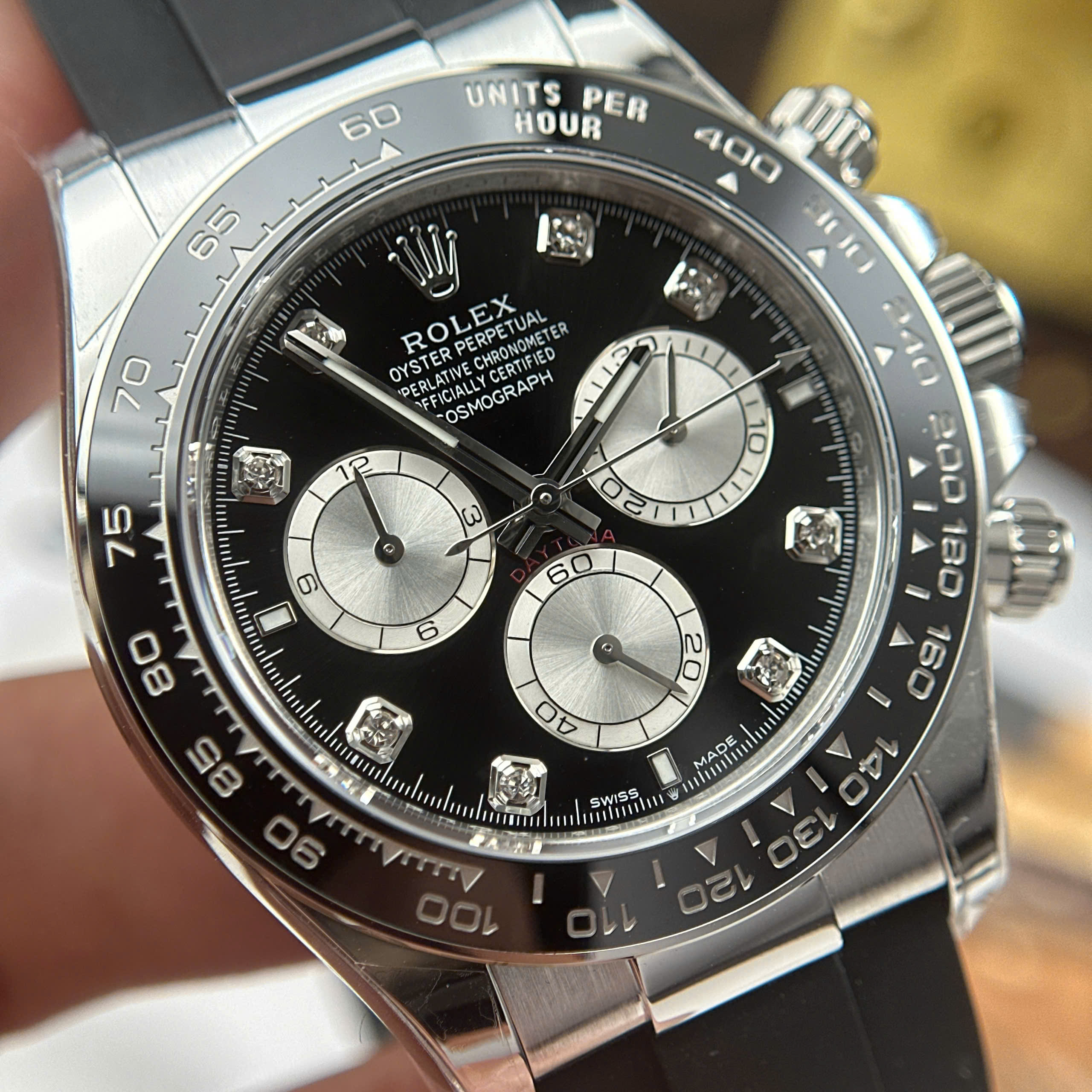 Rolex Cosmograph Daytona 126519LN Best Quality Replica Watch Black Dial Rhinestone Hours Clean Factory 40mm (10)
