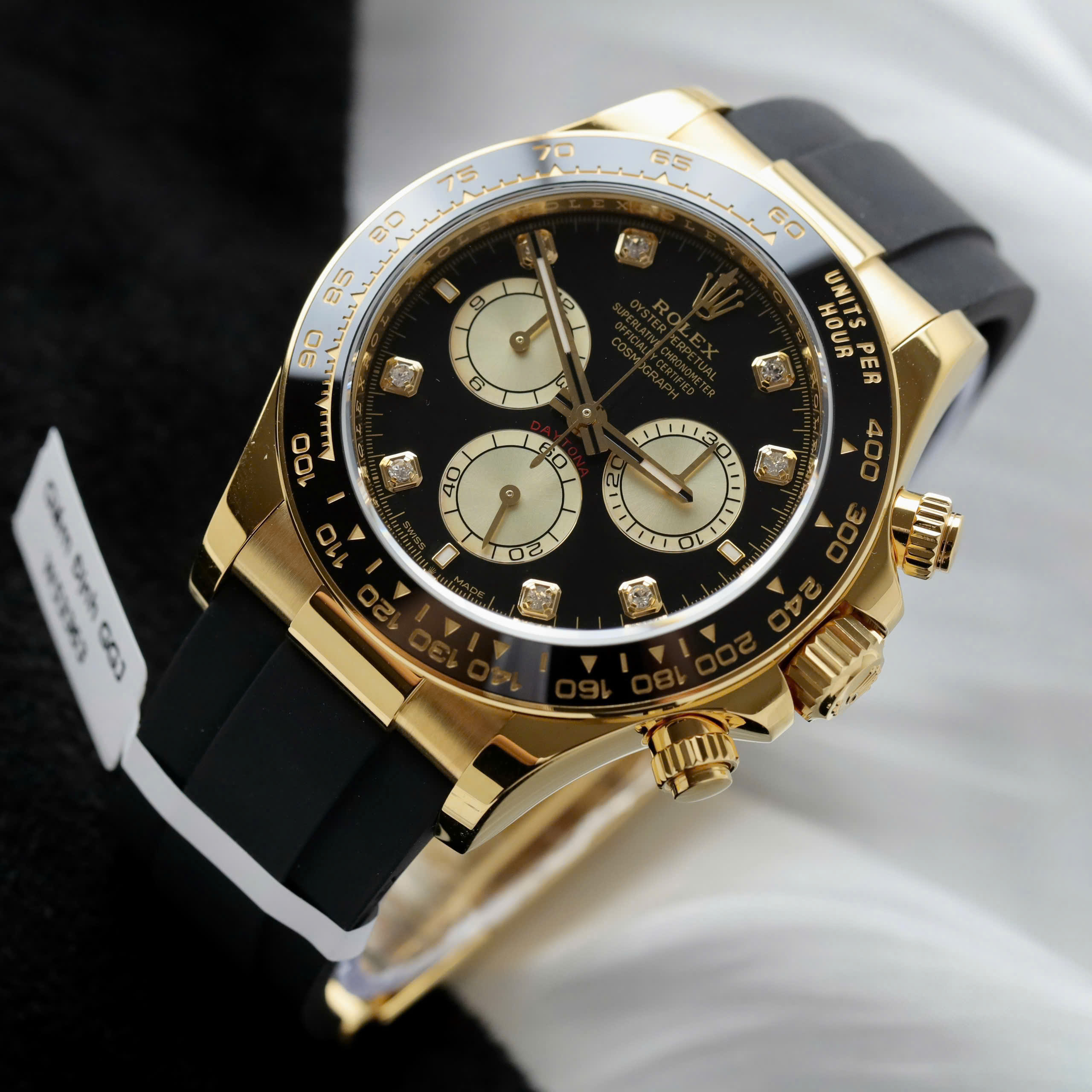 Rolex Cosmograph Daytona Best Replica Watch 18K Gold Wrapped Black Dial Rhinestone Hours 40mm (8)