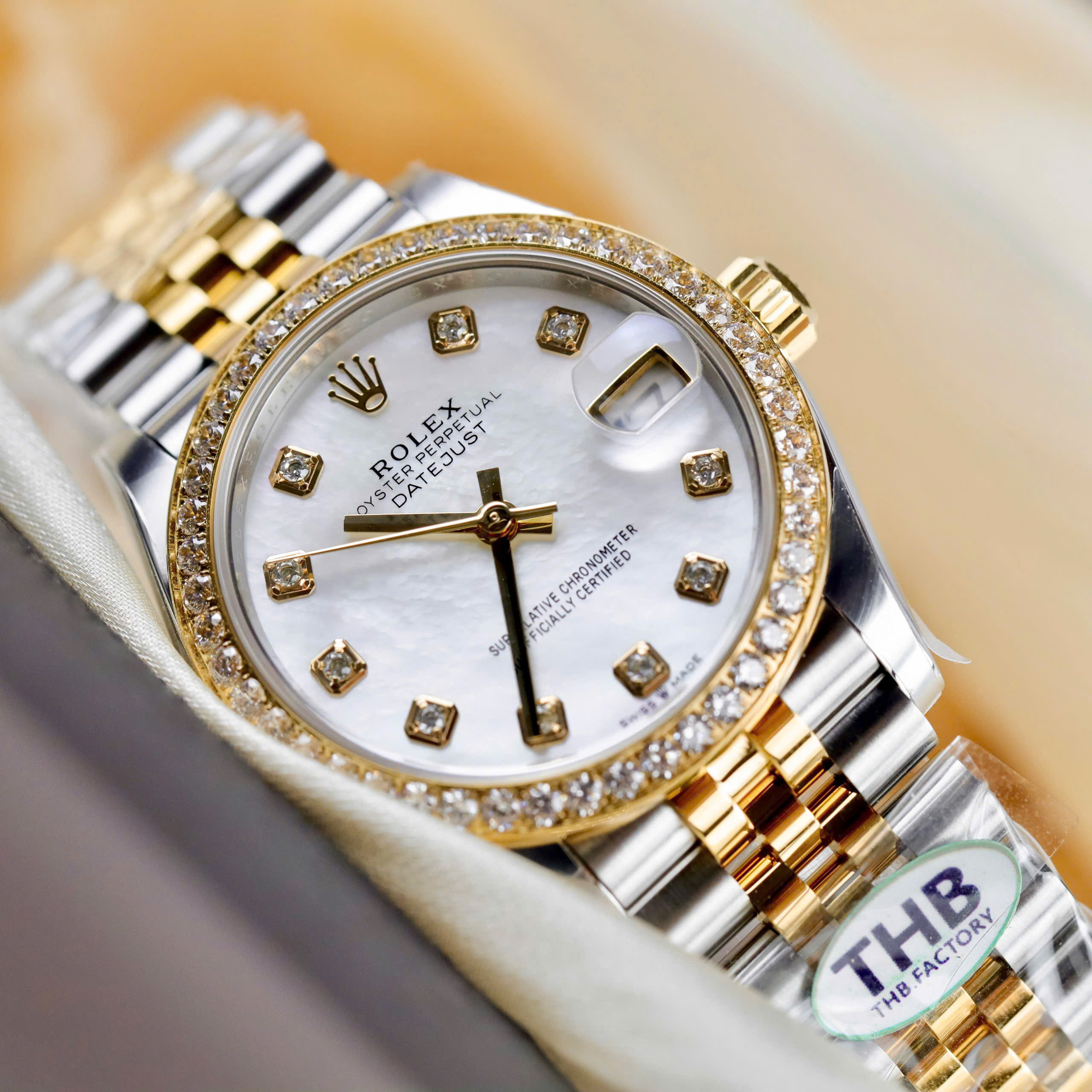 Rolex DateJust Lady Good Imitation Watches Mother Of Pearl Dial Two Tone Rose Gold Plate THB Factory 31mm (7)