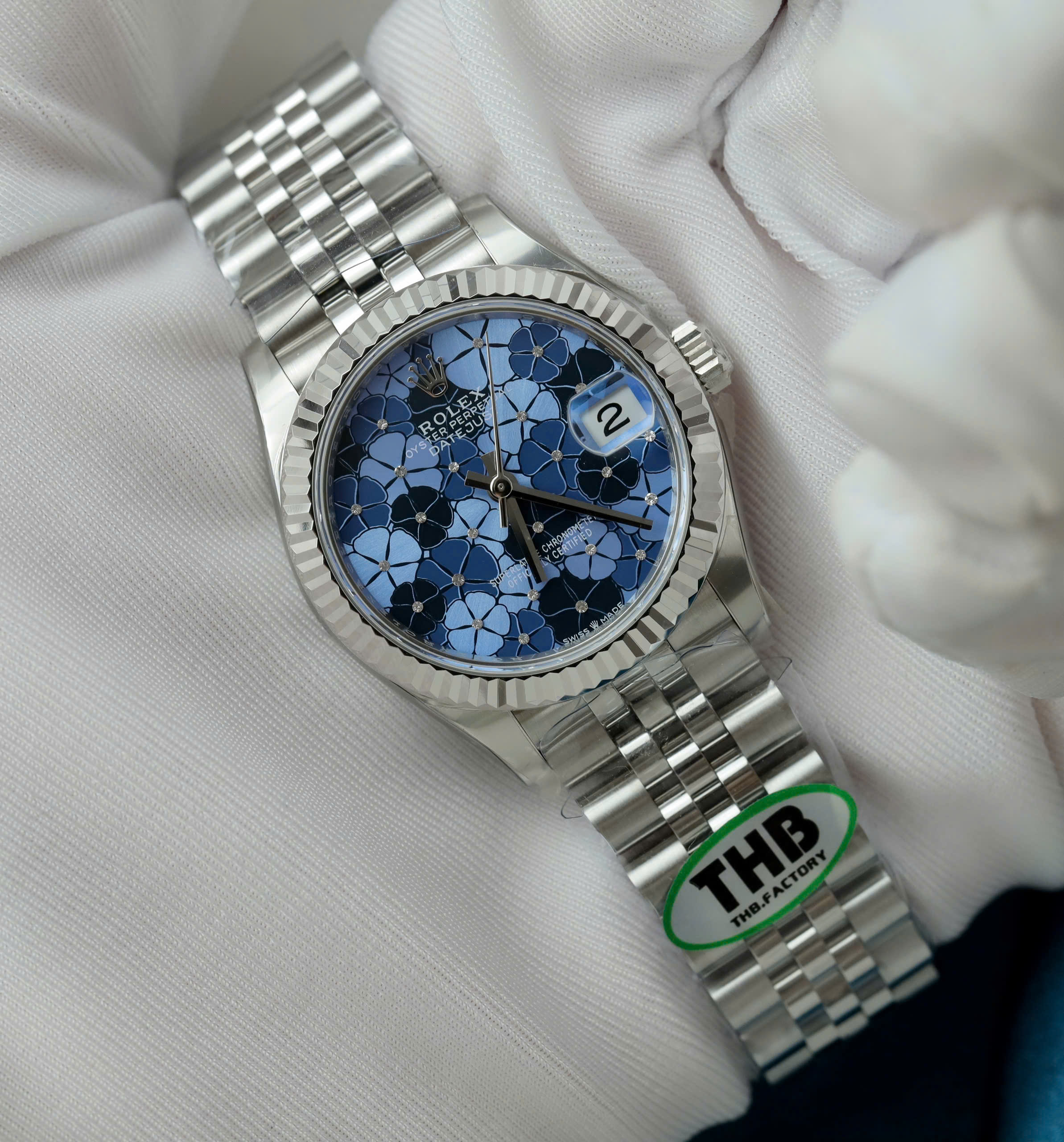 Rolex DateJust Lady High End Replicas Watches Blue Flower Dial Stainless Steel 904L THB Factory 31mm (6)