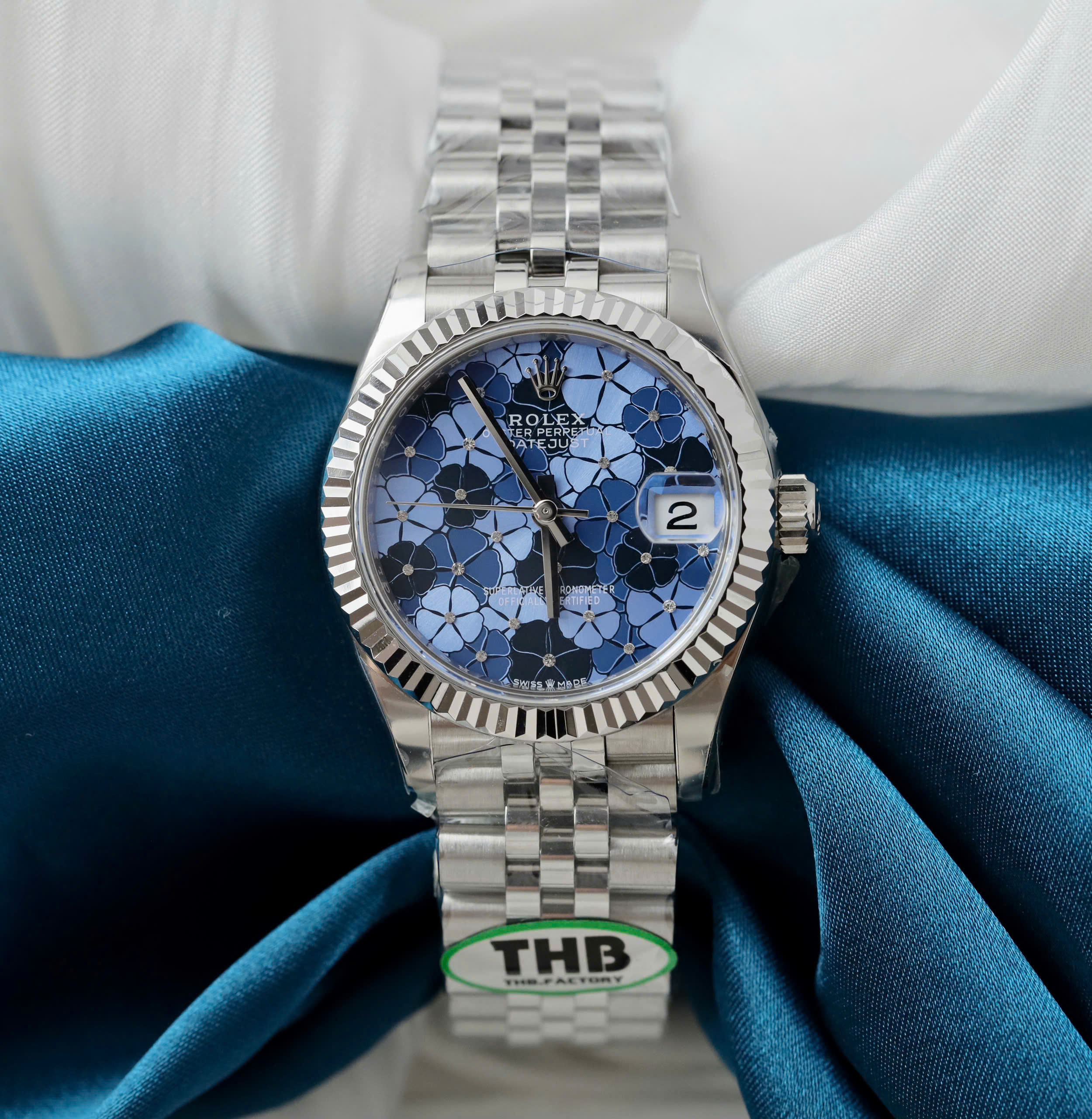 Rolex DateJust Lady High End Replicas Watches Blue Flower Dial Stainless Steel 904L THB Factory 31mm (7)