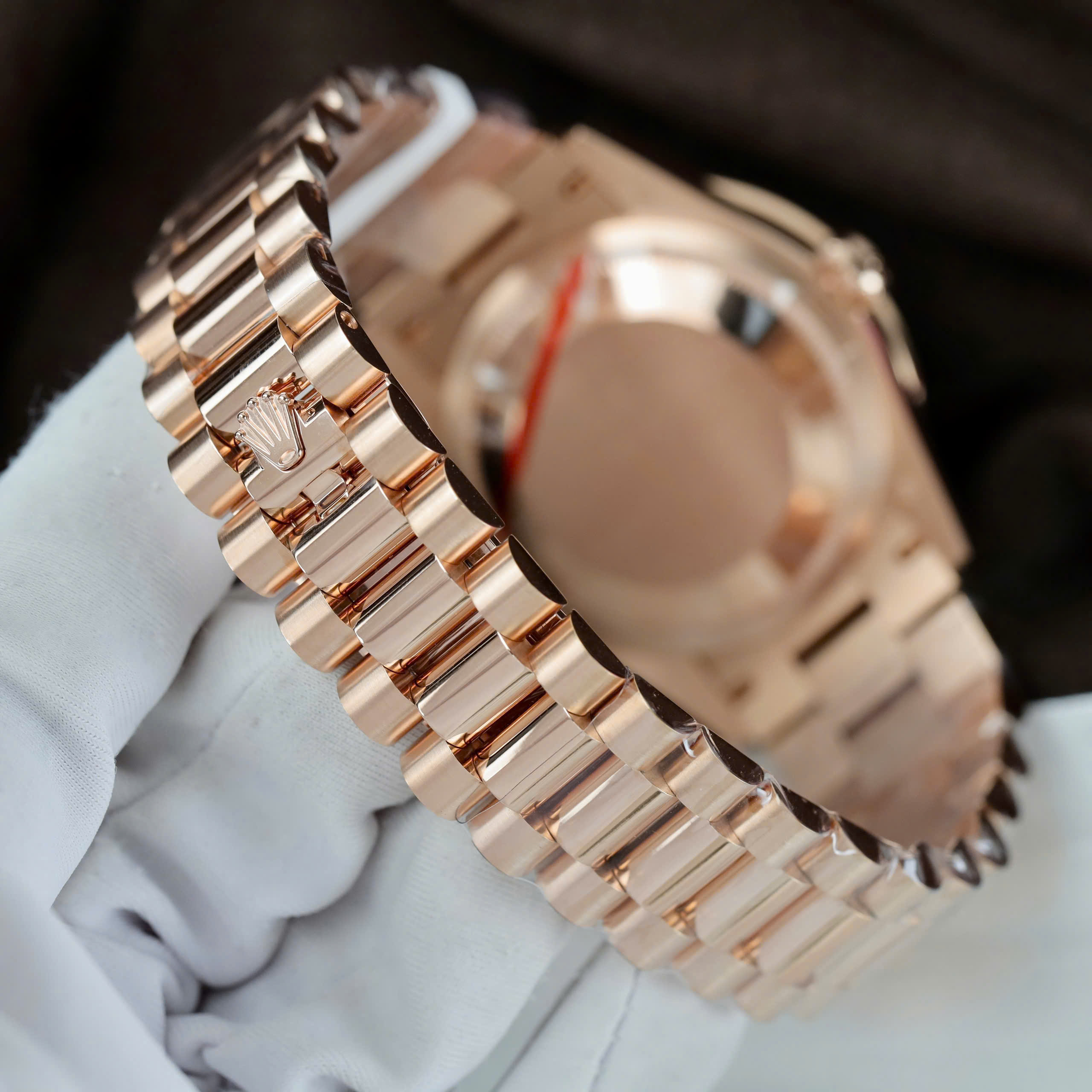 Rolex Day-Date Imitation Watch Chocolate Dial Bezel Moissanite Baguette 18K Gold Wrapped 36mm (1)