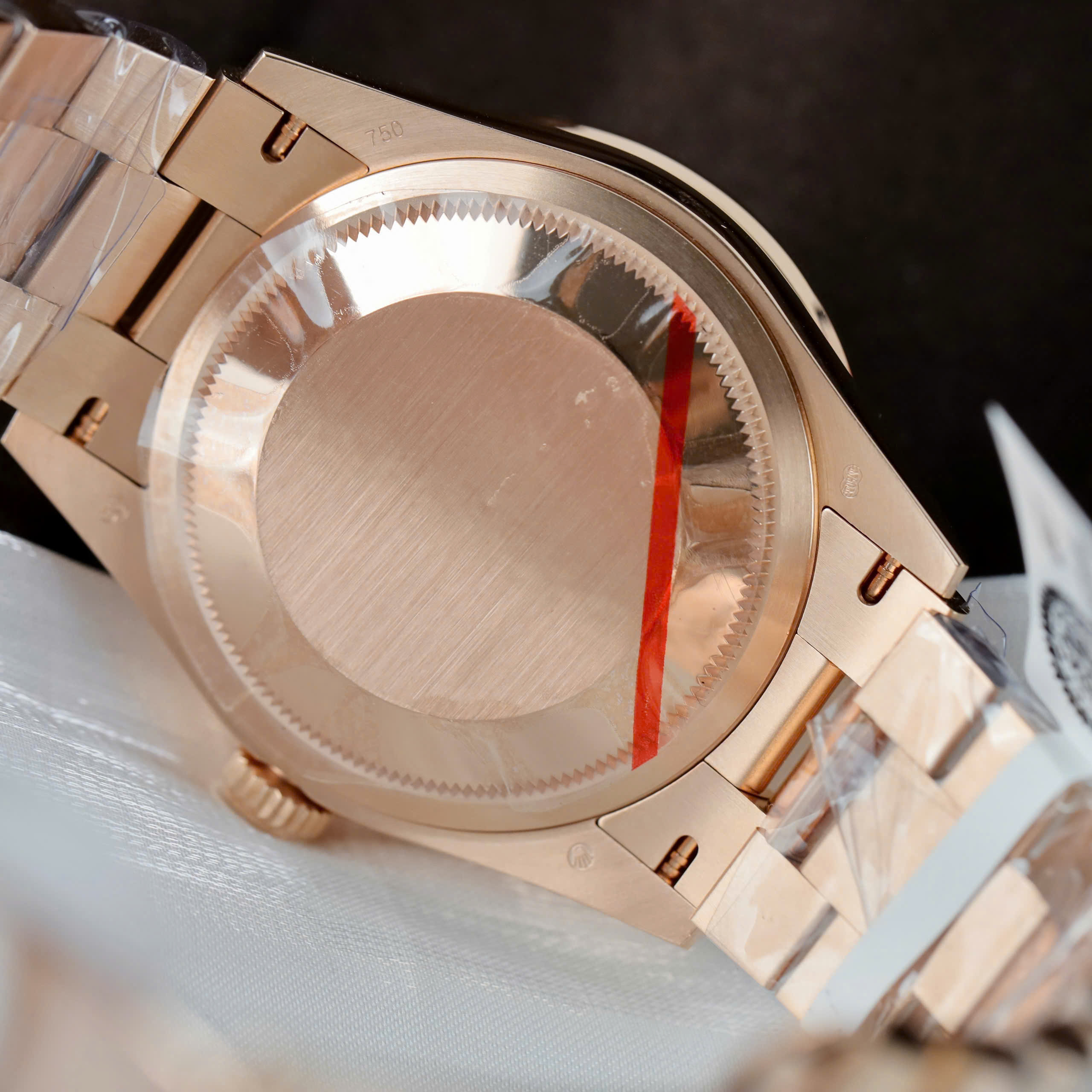 Rolex Day-Date Imitation Watch Chocolate Dial Bezel Moissanite Baguette 18K Gold Wrapped 36mm (2)