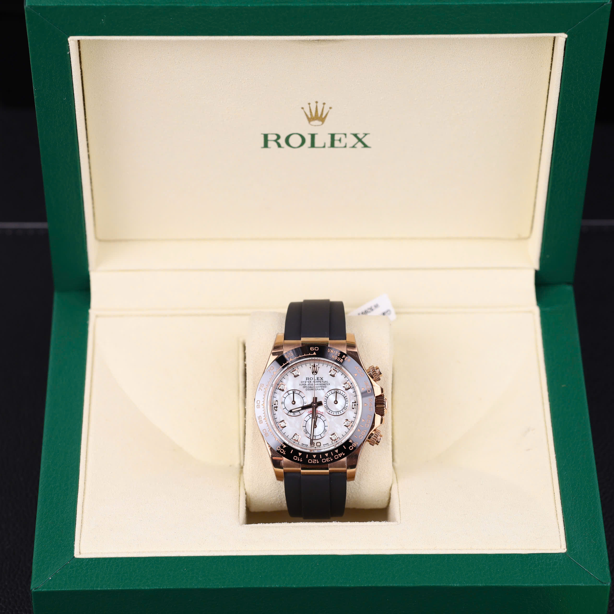 Rolex Daytona Good Imitaiton Watch Rose Gold Plate Mother Of Pearl Dial Moissanite Diamond On Hours Oyster Flex BT Factory 40mm (10)