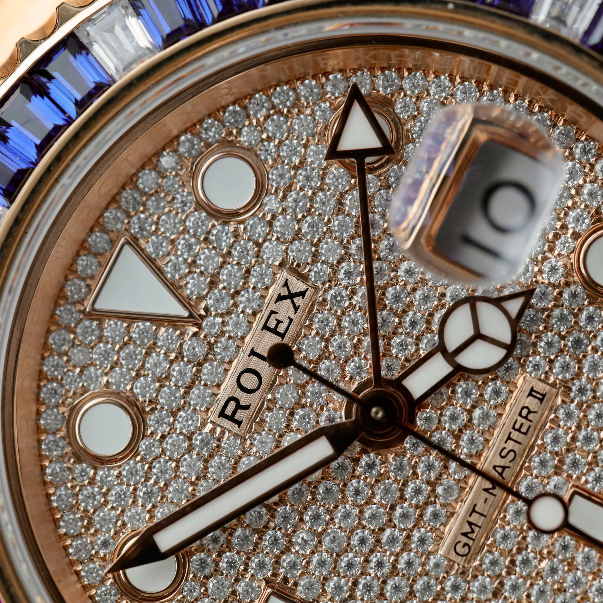 Rolex GMT-Master II 126755 SARU Luxury Replica Watch 18K Gold Wraaped Moissanite Dial Bezel Ruby Gem 40mm (4)