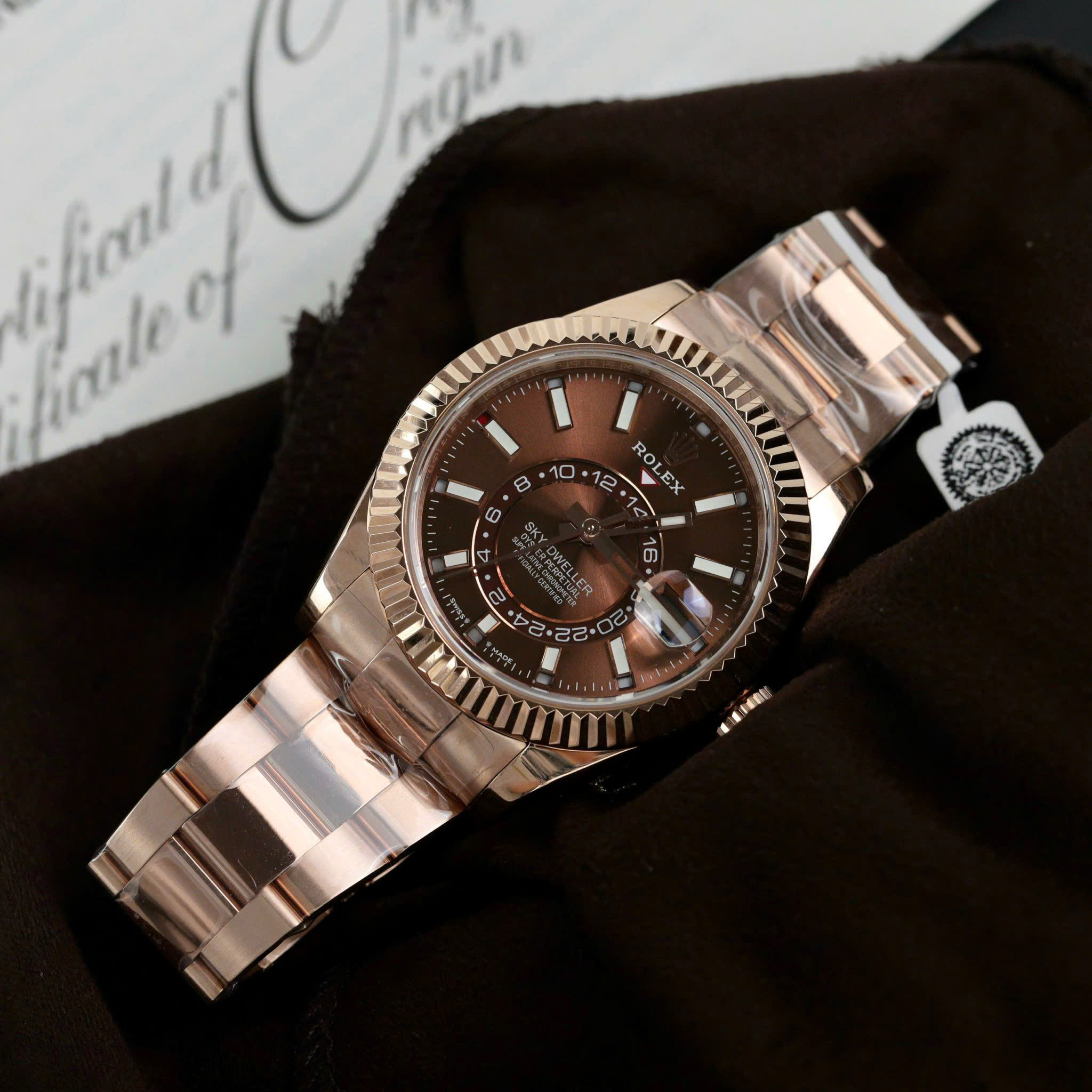 Rolex Sky-Dweller Imitaiton Watch Gold 18K Wrapped Brown Chocolate Dial Automatic 42mm (10)