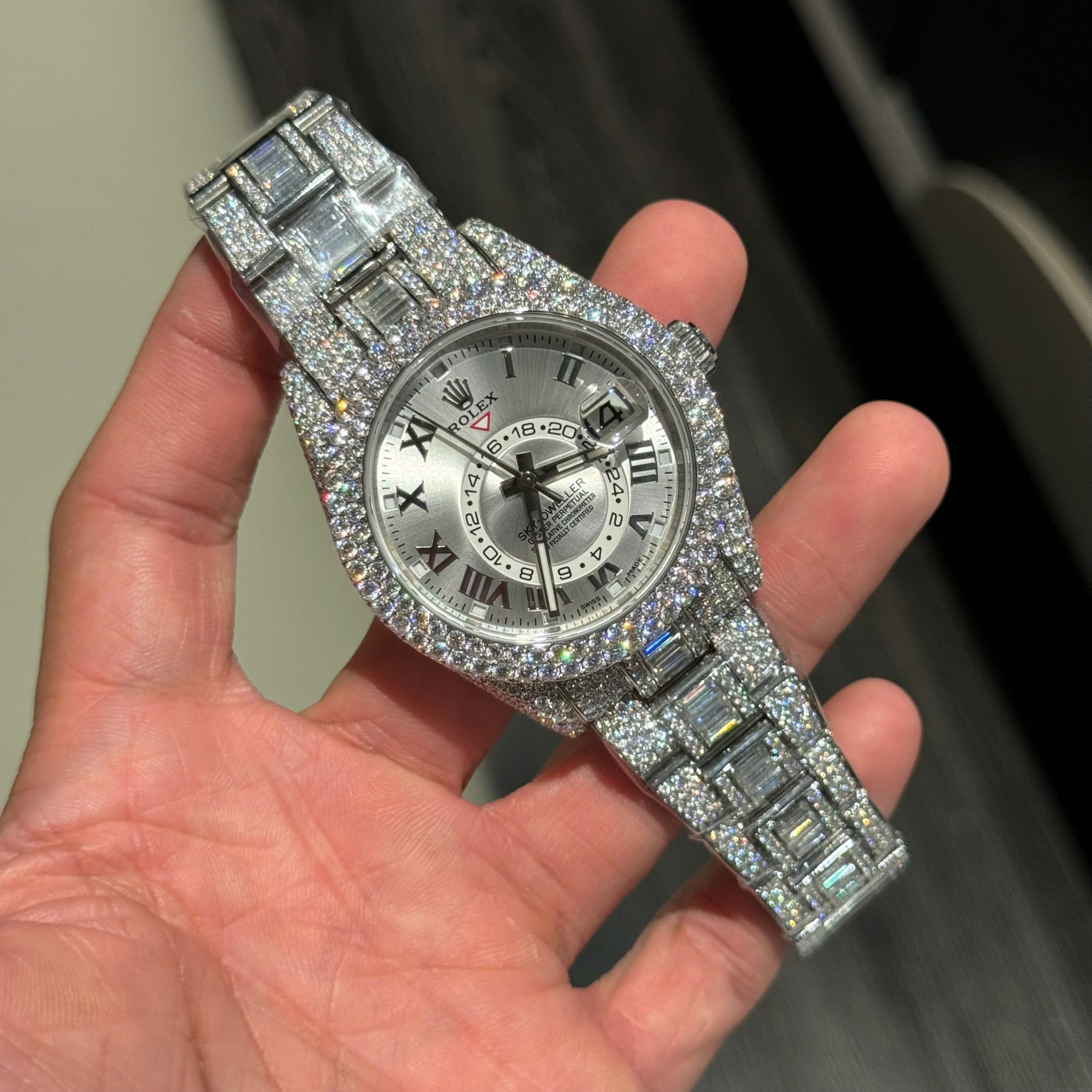 Rolex Sky-Dweller Imitation Iced Out Diamond Moissanite Grey Dial Automatic 42mm (10)