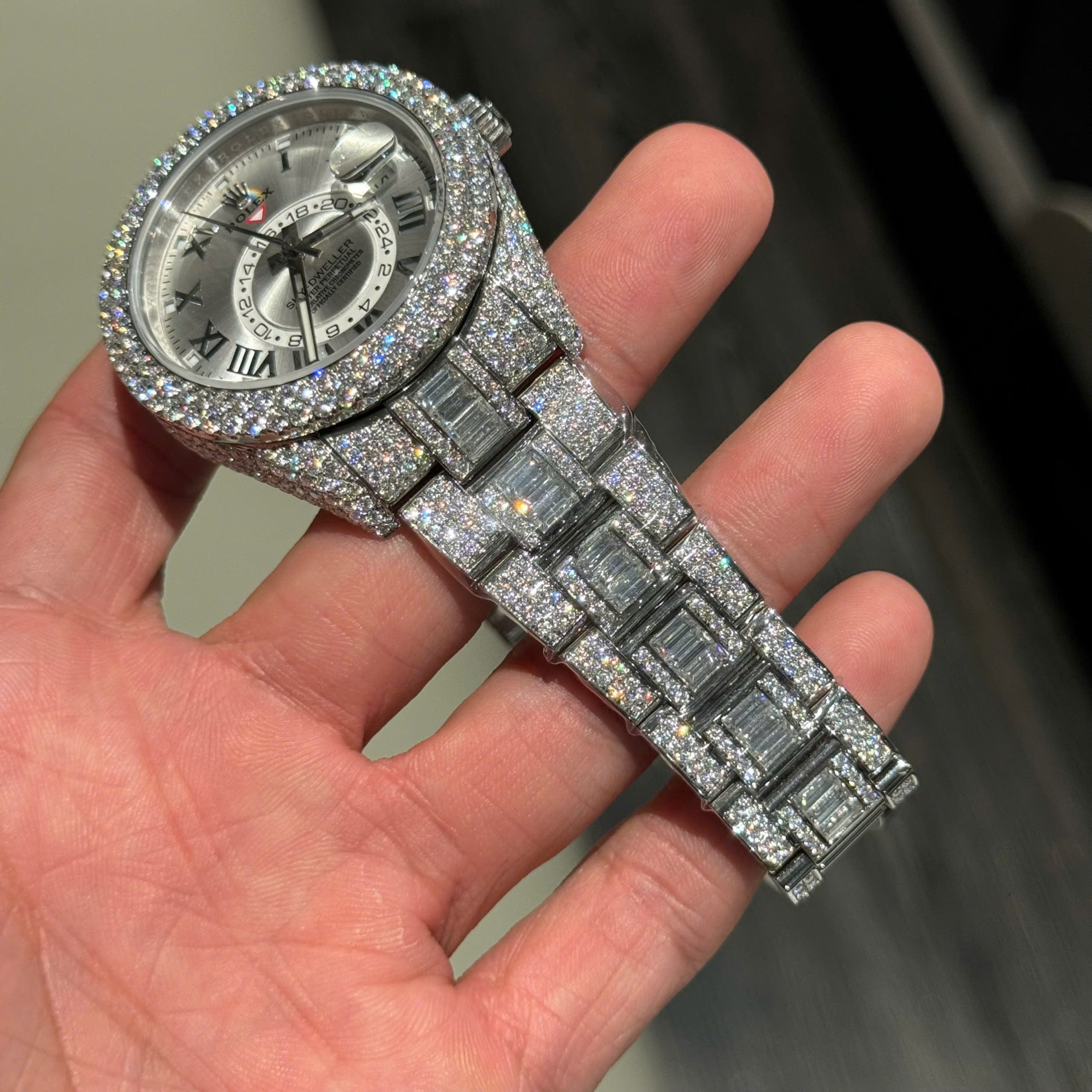 Rolex Sky-Dweller Imitation Iced Out Diamond Moissanite Grey Dial Automatic 42mm (6)