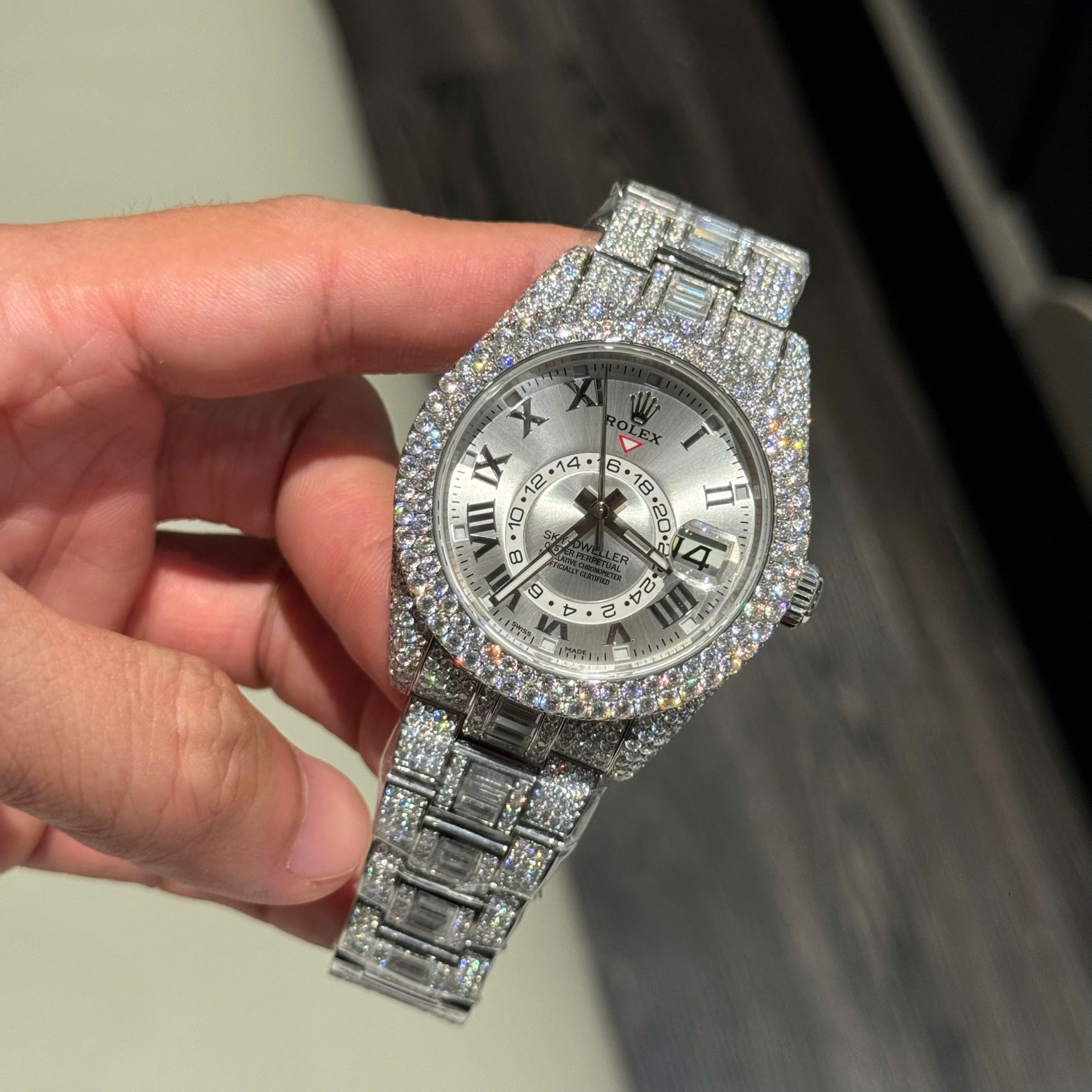 Rolex Sky-Dweller Imitation Iced Out Diamond Moissanite Grey Dial Automatic 42mm (8)