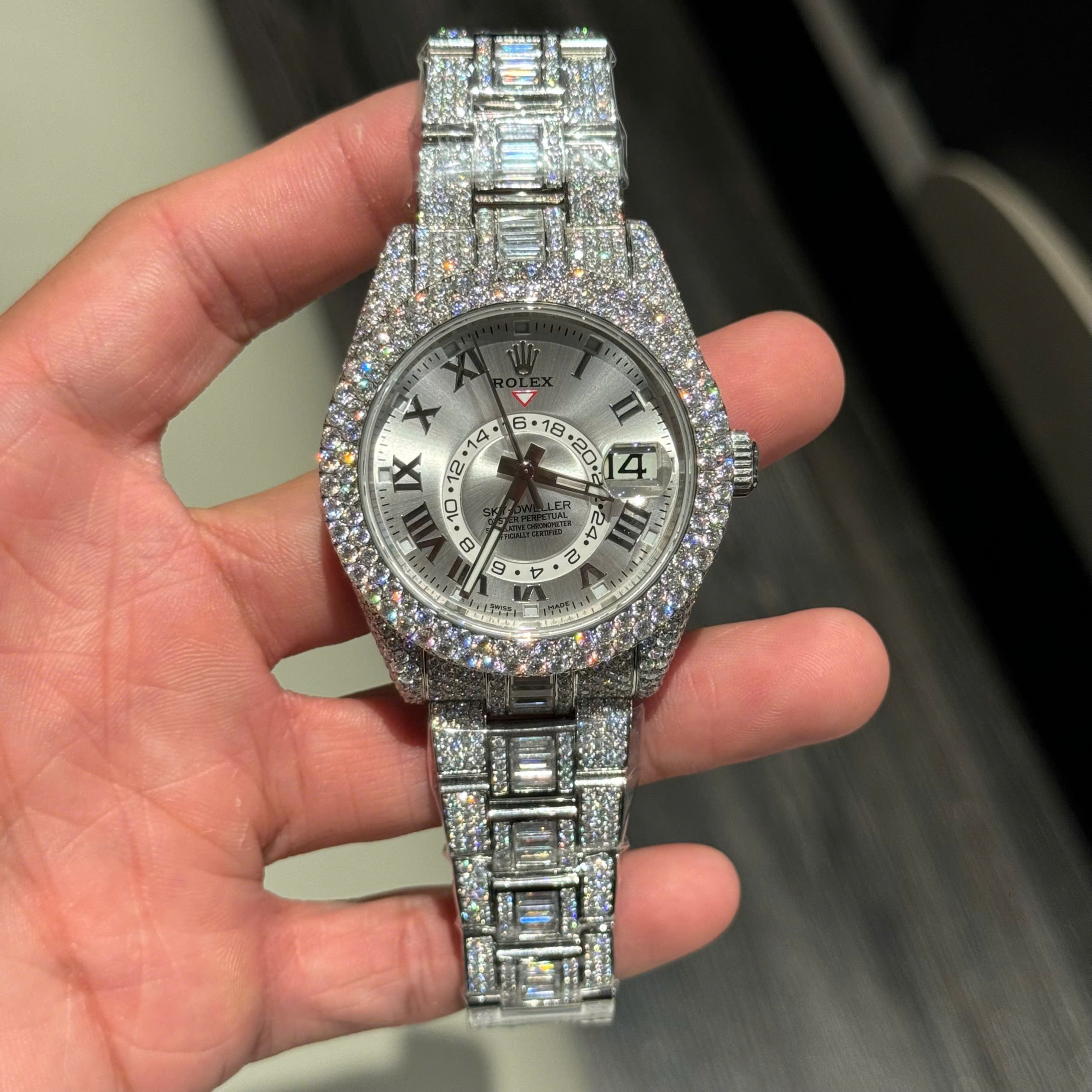 Rolex Sky-Dweller Imitation Iced Out Diamond Moissanite Grey Dial Automatic 42mm (9)