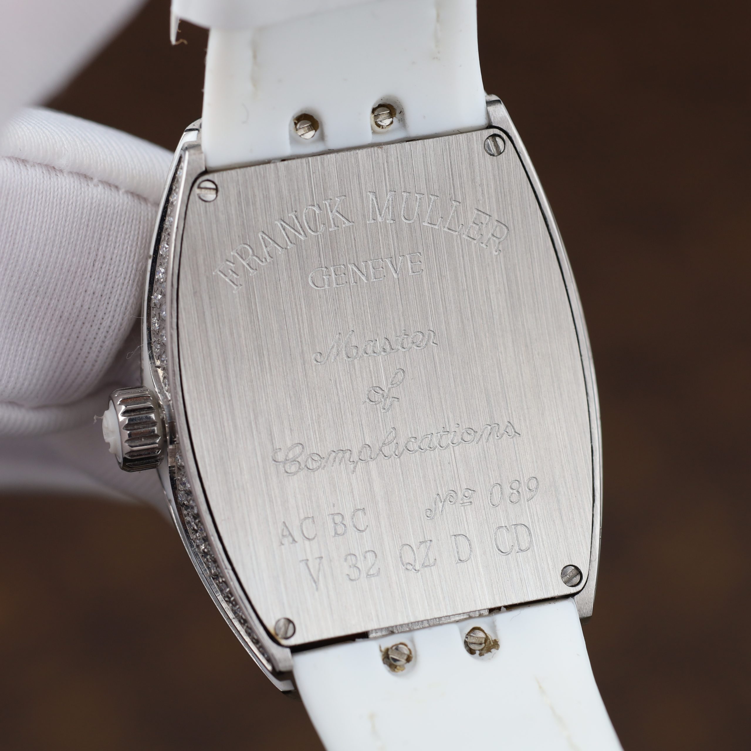 Franck Muller V32 Vanguard Lady Imitation Watches White Dial Diamond Moissanite On Case Rubber Strap 36mm (3)