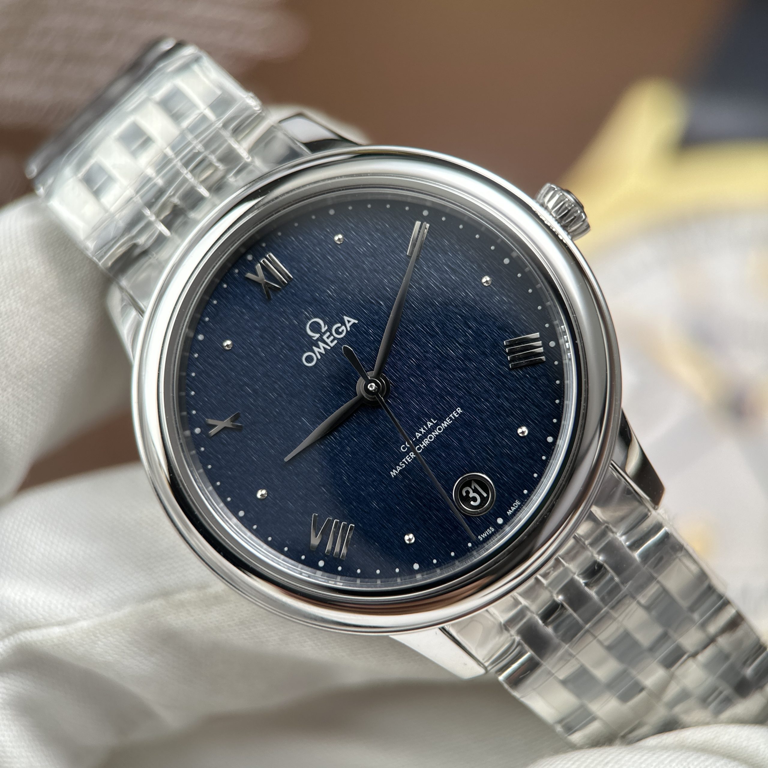 Omega De Ville Prestige Good Imitation Watches Blue Dial Automatic Stainless Steel 34mm (10)