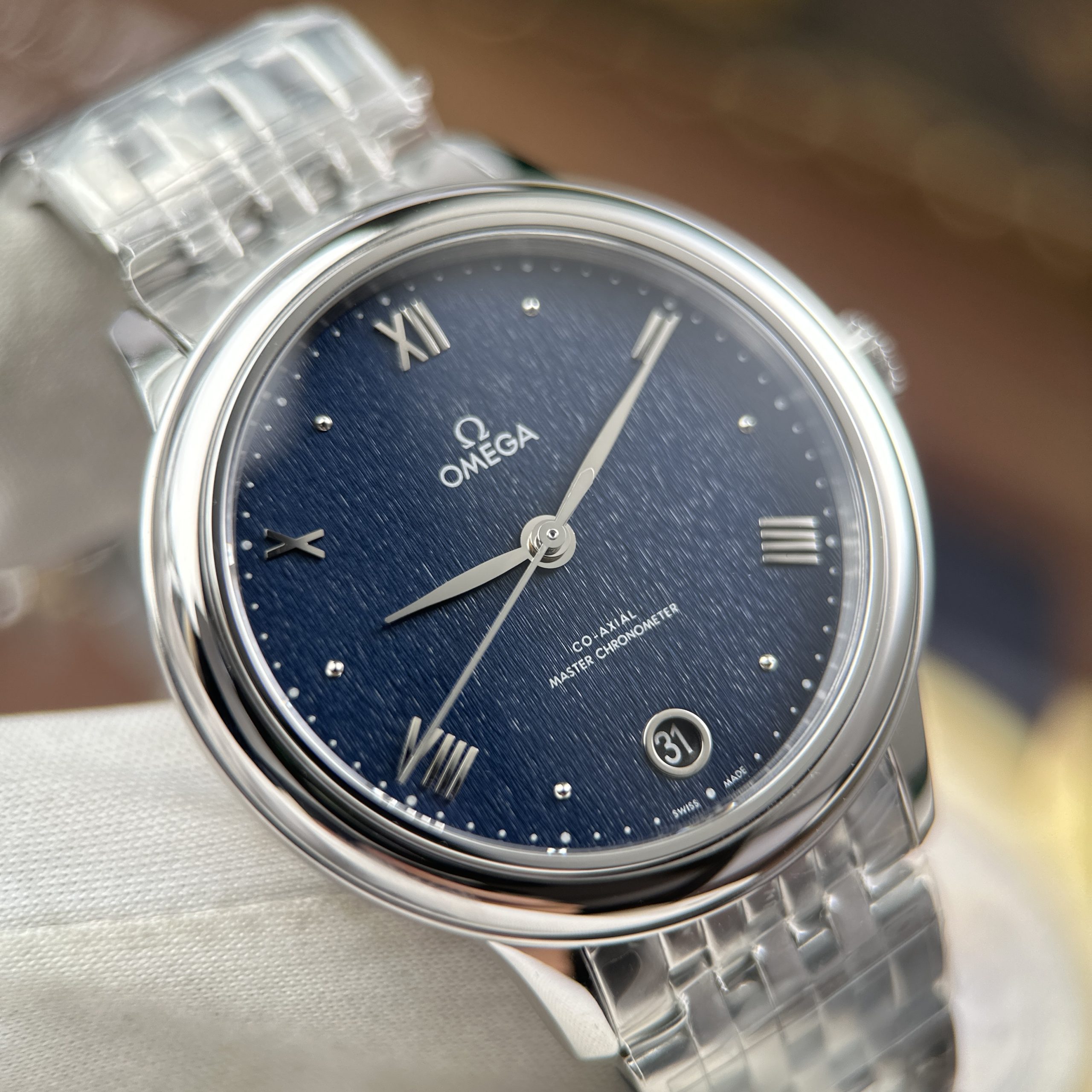 Omega De Ville Prestige Good Imitation Watches Blue Dial Automatic Stainless Steel 34mm (9)