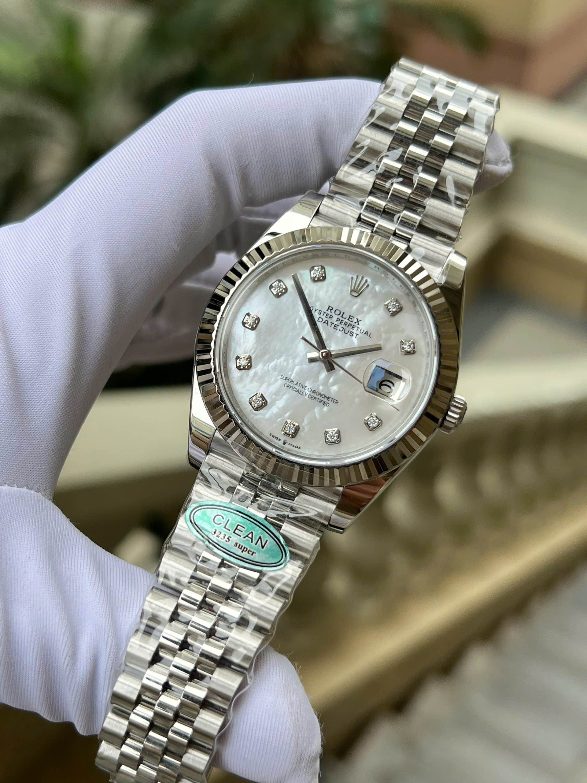 Rolex DateJust Imitation Watches Mother Of Pearl Dial Diamond Moissanie Hours Clean Factory 40mm (8)