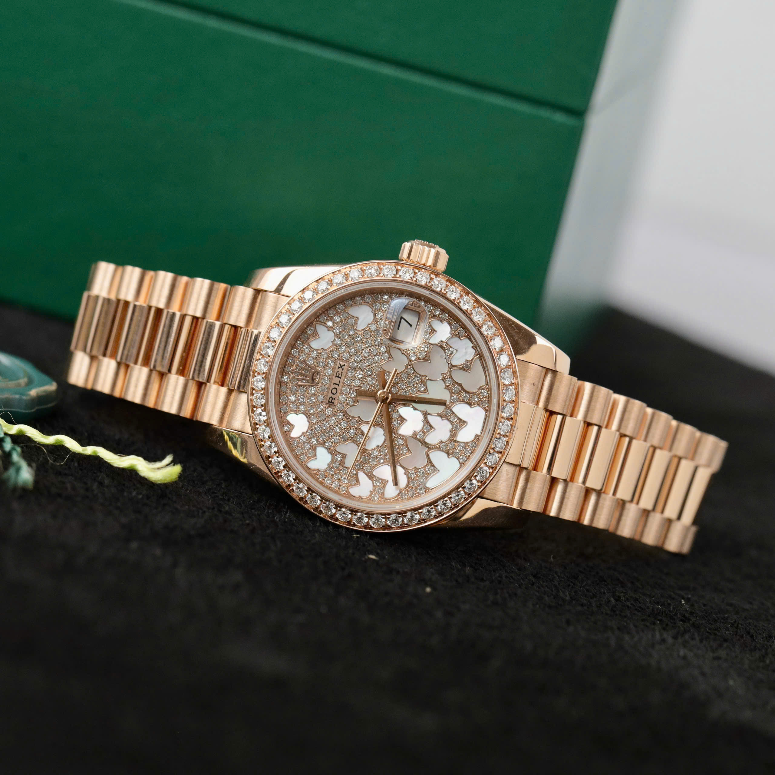 Rolex DateJust Lady Imitation Watch 18K Gold Wrapped Butterfly Heart Dial Diamond Moissanite Bezel 31mm (7)