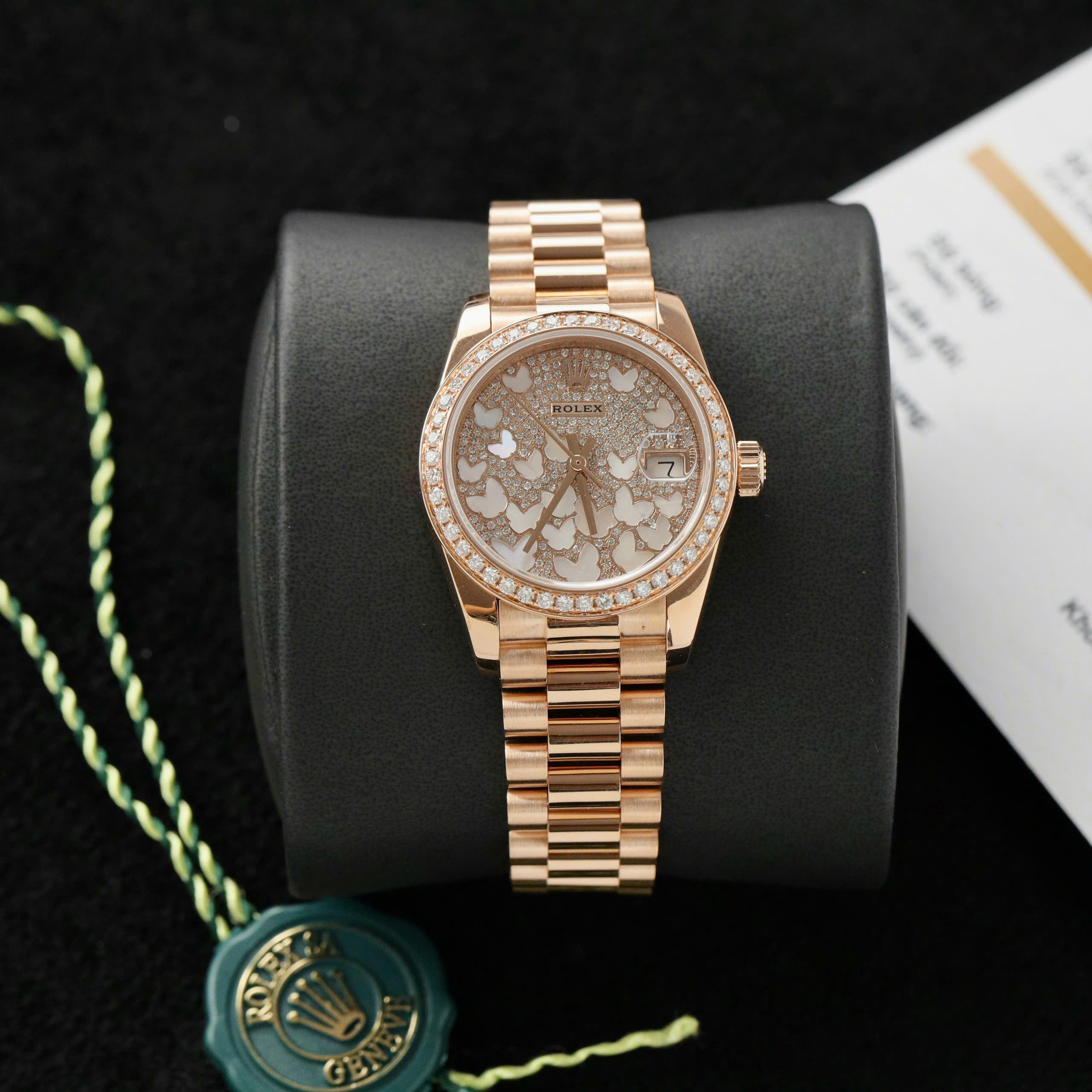 Rolex DateJust Lady Imitation Watch 18K Gold Wrapped Butterfly Heart Dial Diamond Moissanite Bezel 31mm (8)
