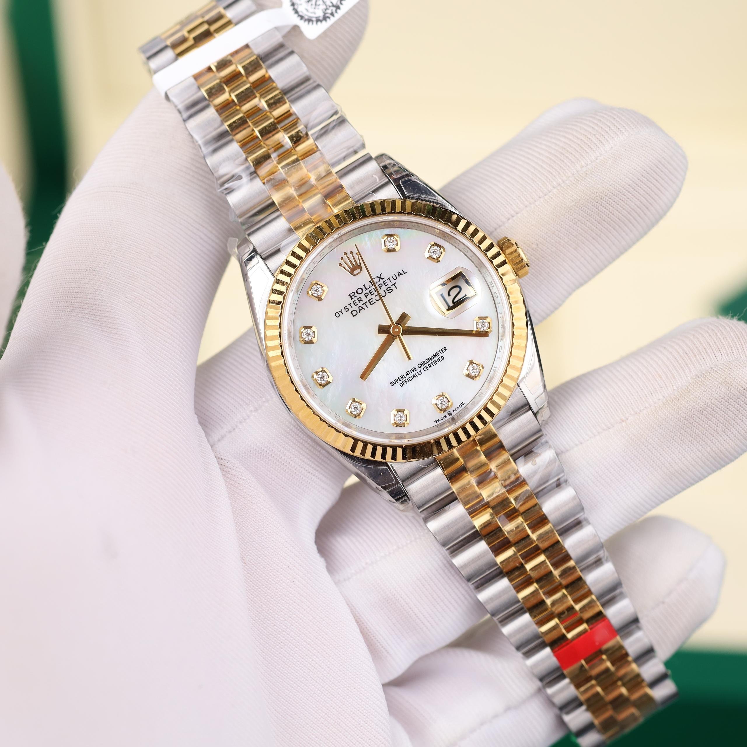 Rolex DateJust Replica Luxury Watches Two Tone Gold Plate Mother Of Pearl Dial Diamond Moissanite Hours VS Factory 41mm (10)