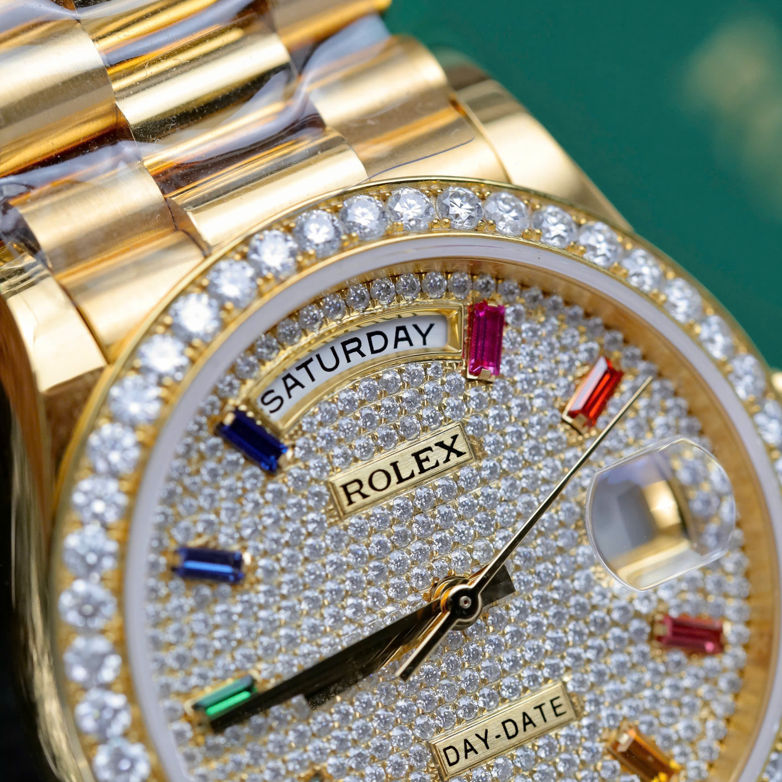 Rolex Day-Date Knock Off Watches 18K Gold Wrapped + Diamond Moissanite Rainbow Dial 36mm (5)