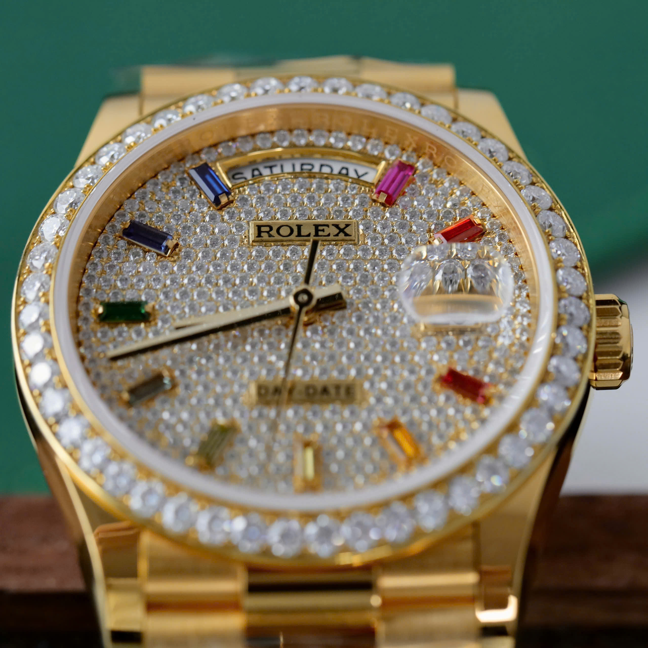 Rolex Day-Date Knock Off Watches 18K Gold Wrapped + Diamond Moissanite Rainbow Dial 36mm (6)