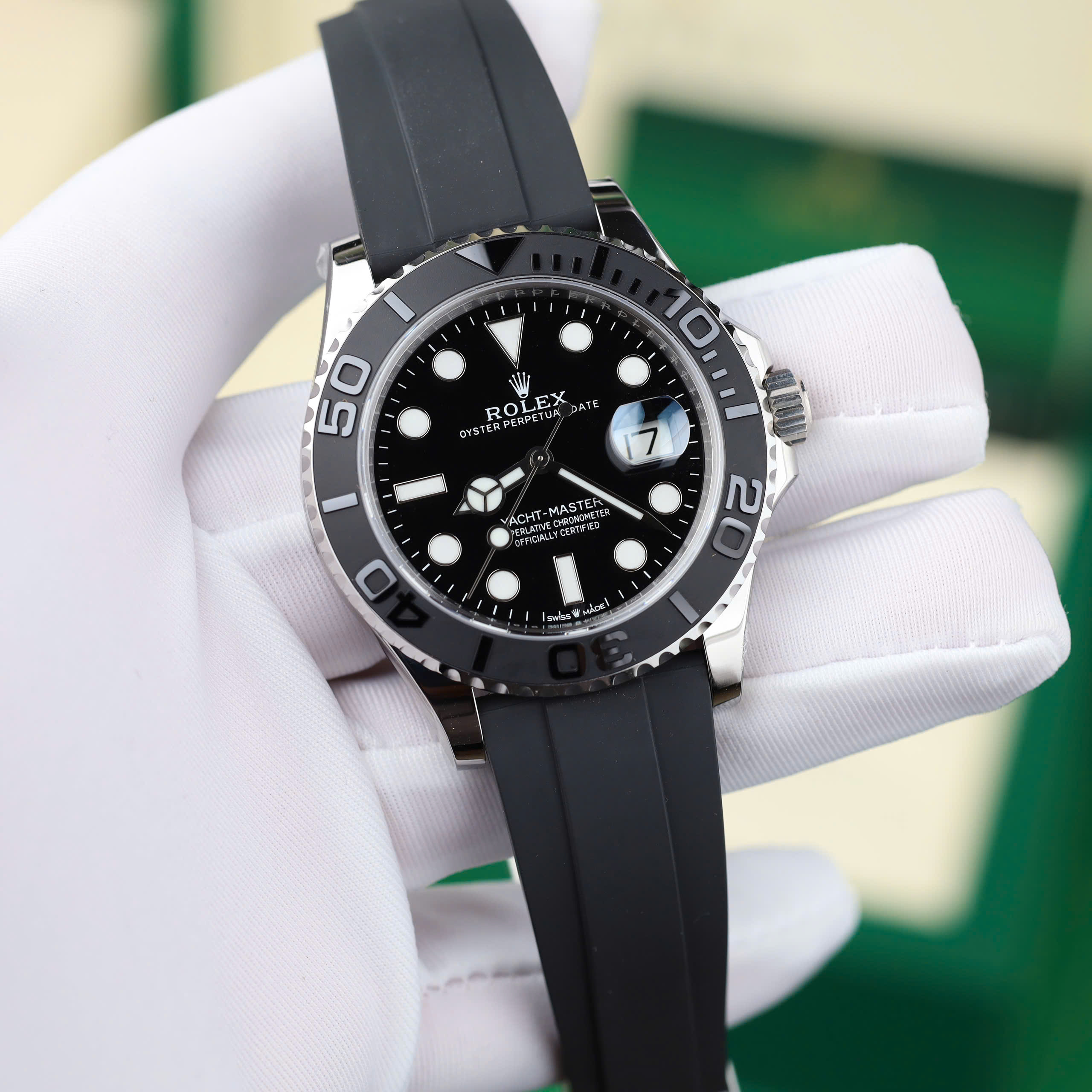 Rolex Yacht-Master 126655 Imitaiton Watch Stainless Steel 904L Black Dial Rubber Strap Clean Factory 42mm (7)